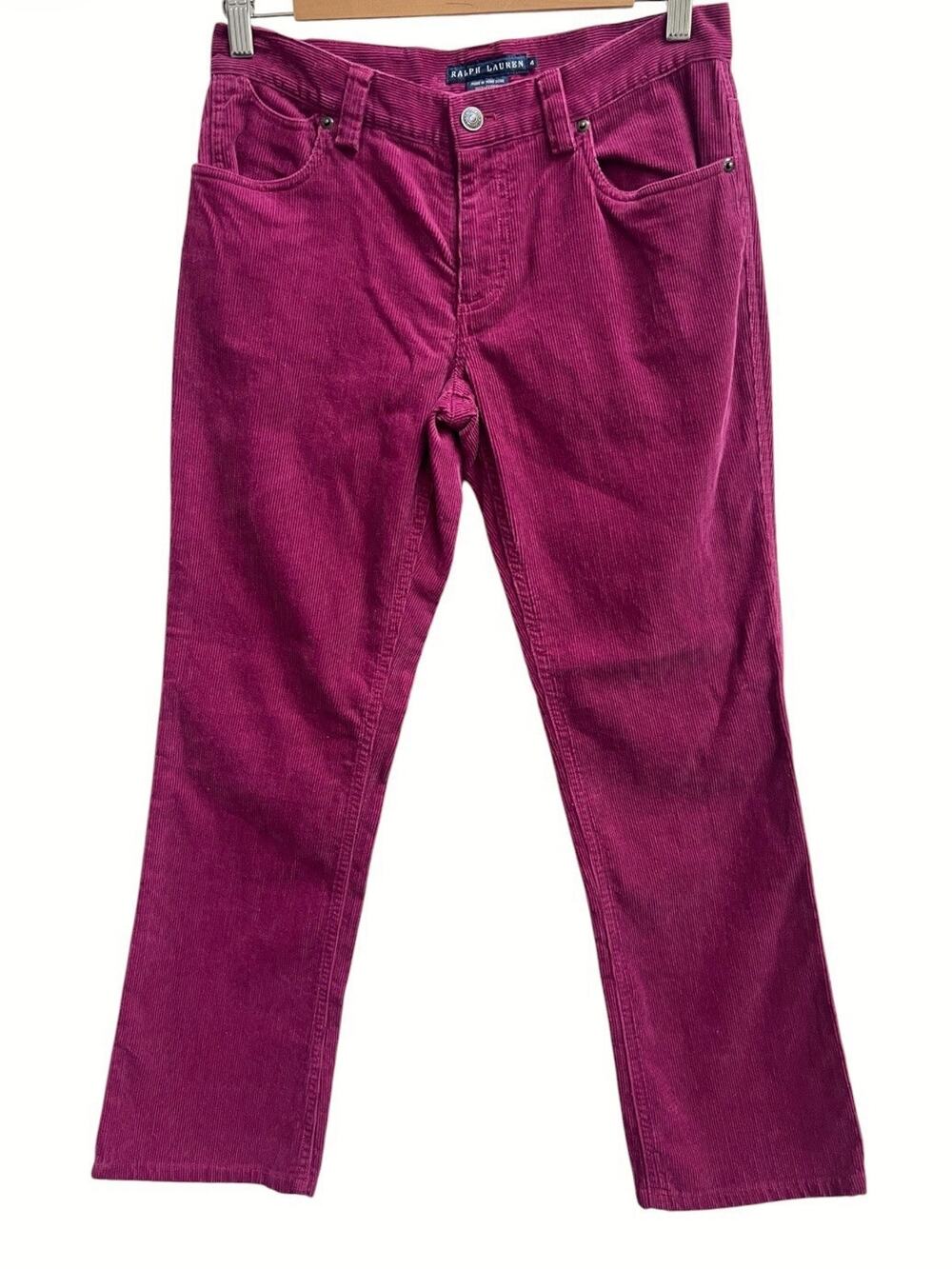 Vintage Ralph Lauren Corduroy Pants Women Sz 4 straight Leg Maroon Red Low rise
